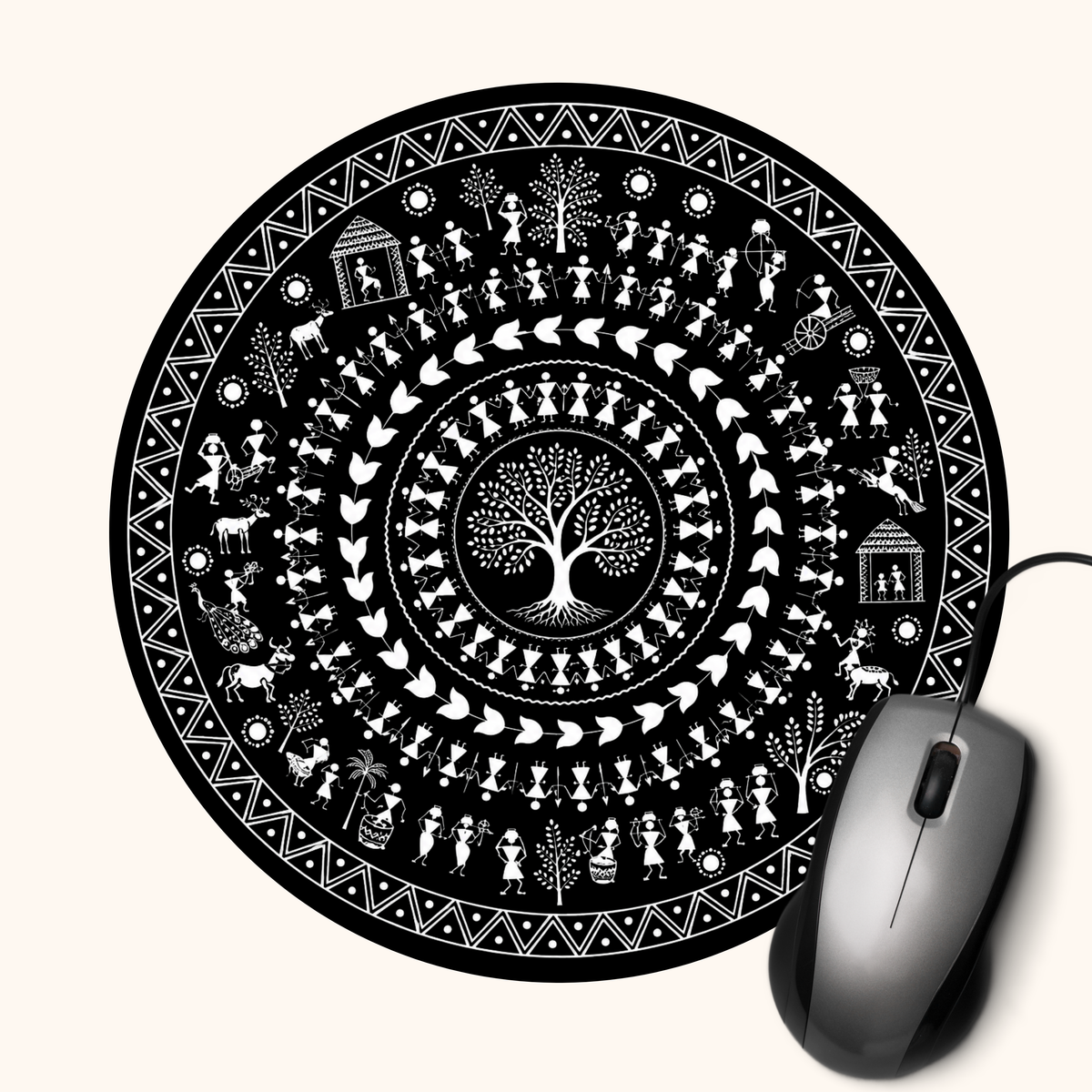 Tribal Tree — Adivasi Heritage Art Mouse Pad | Indian Folk Design Desk Mat