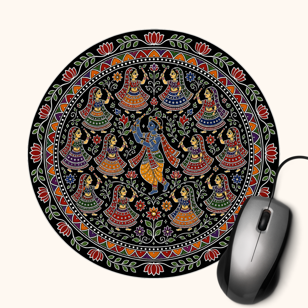 Raas Leela — Krishna’s Divine Dance Mouse Pad | Indian Heritage Design Desk Mat