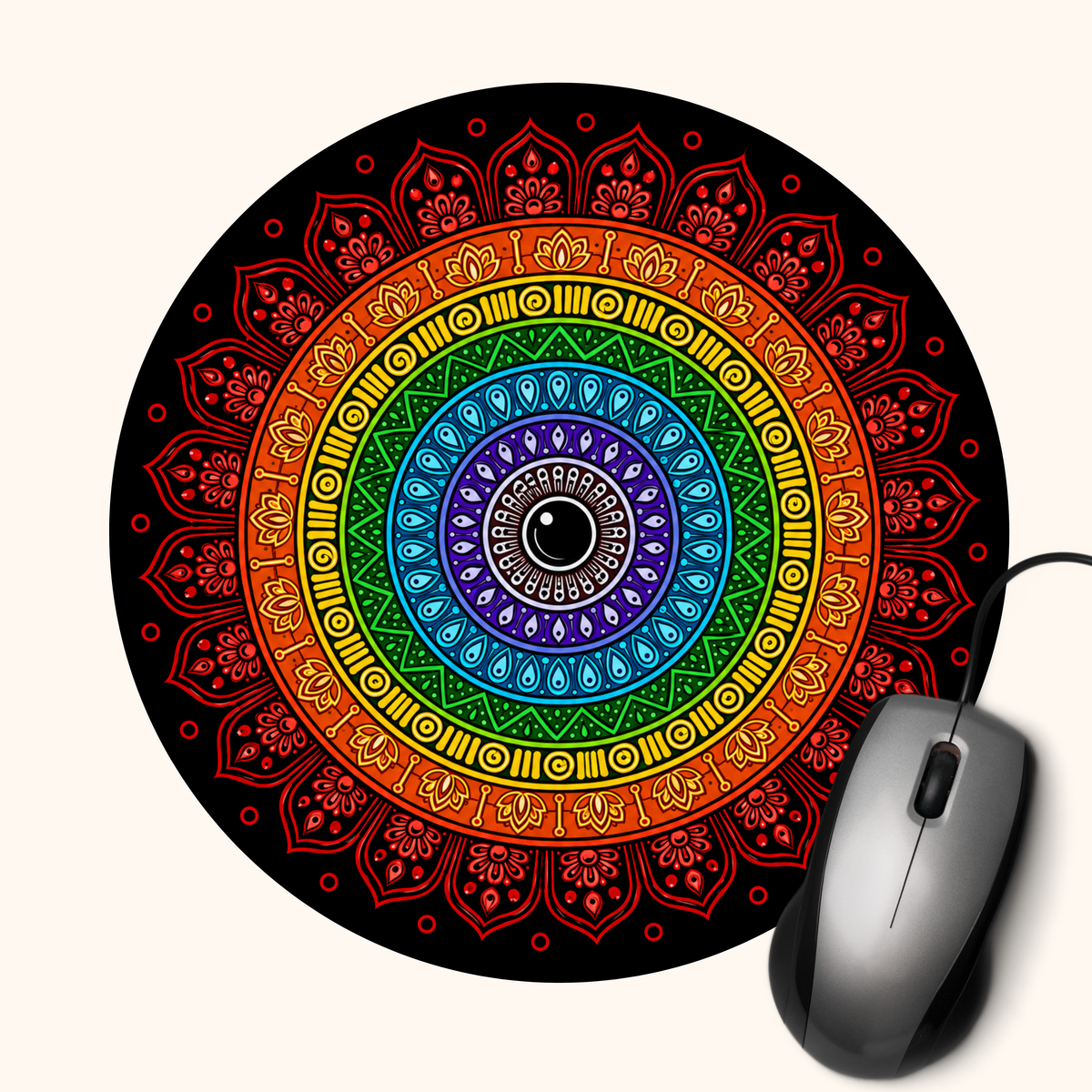 Rainbow Mandala — Heritage Art Mouse Pad | Indian Folk Design Desk Mat