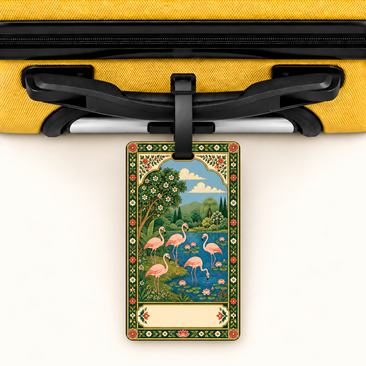 Flamingo — Heritage Art Luggage Tag | Indian Folk Design, Acrylic