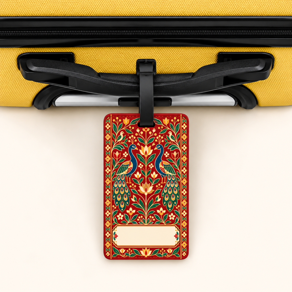 Travel Mor — Peacock Heritage Art Luggage Tag | Indian Folk Design, Acrylic