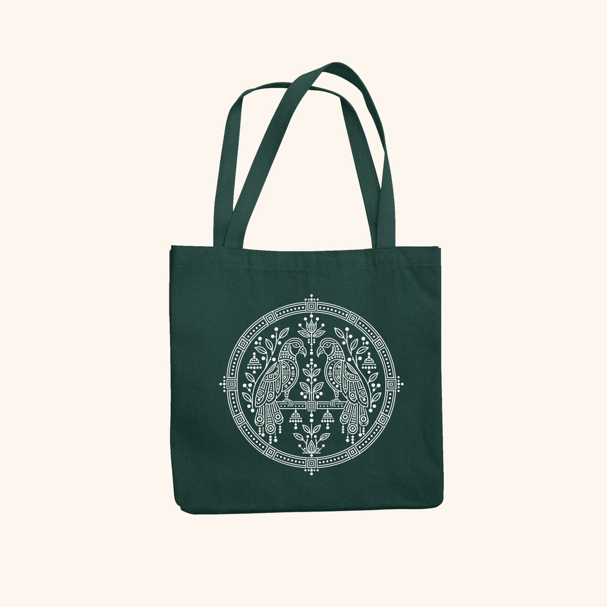 Parrots — Heritage Art Zipper Tote Bag | Indian Folk Design, Canvas