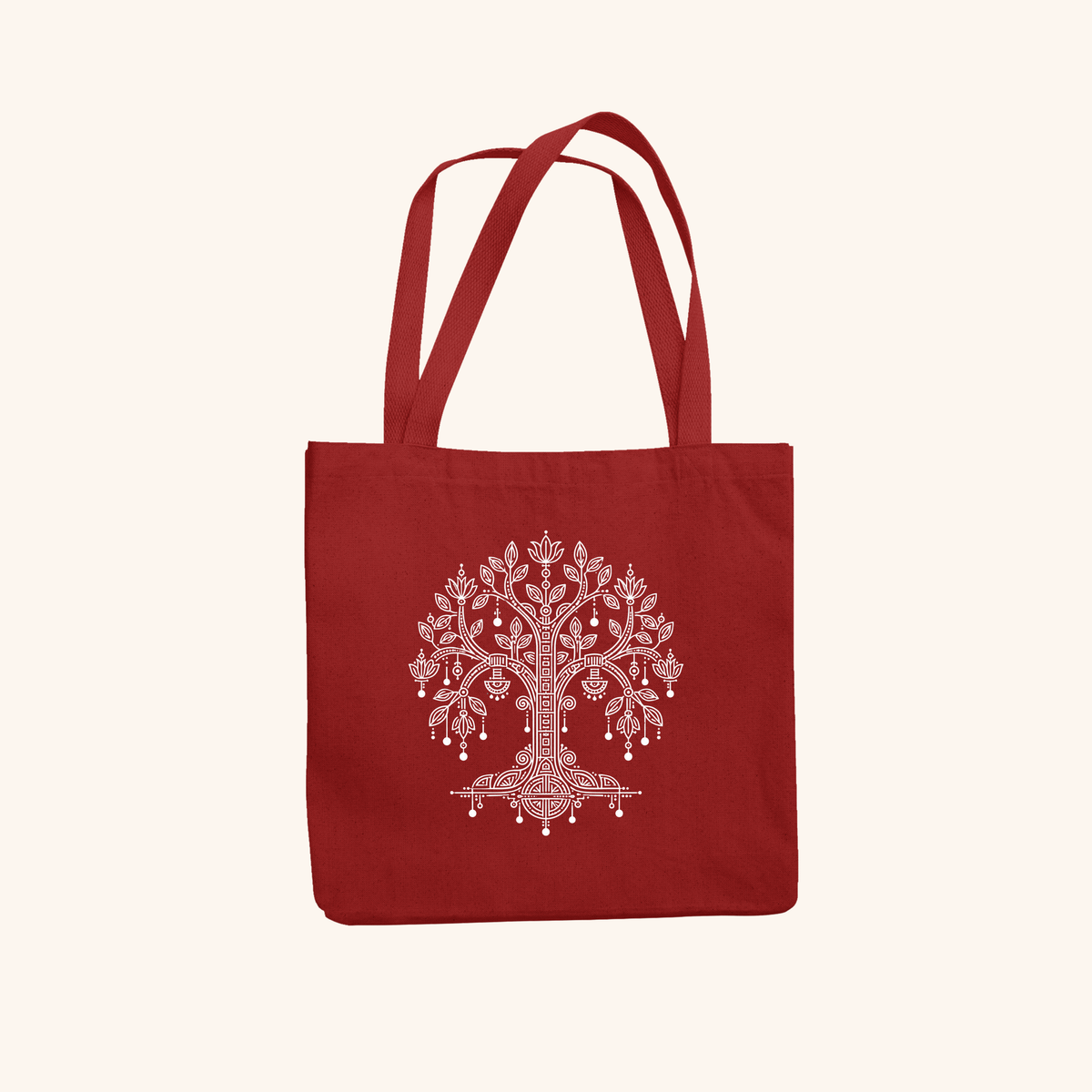 Vriksh — Sacred Tree Heritage Art Zipper Tote Bag | Indian Folk Design, Canvas