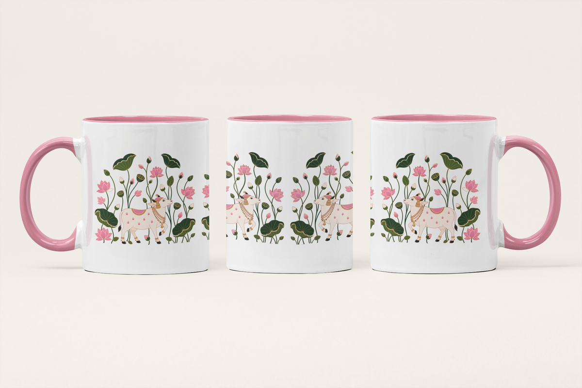 Gau — Sacred Cow Art Mug | Indian Heritage Folk Ceramic, 325ml