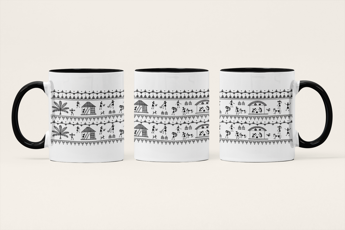 Life in a Village — Indian Folk Art Mug | Warli-Inspired Heritage Ceramic, 325ml