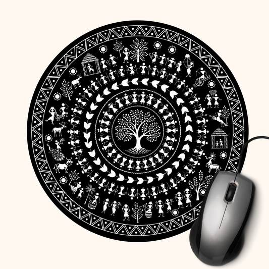 Tribal Tree — Adivasi Heritage Art Mouse Pad | Indian Folk Design Desk Mat