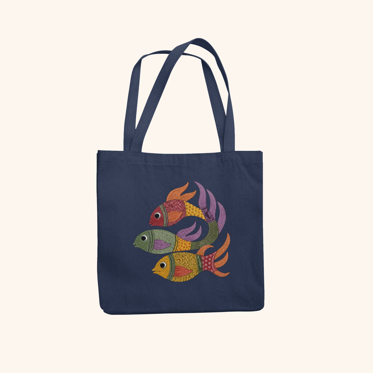 Jalpari — Mermaid Heritage Art Zipper Tote Bag | Indian Folk Design, Canvas