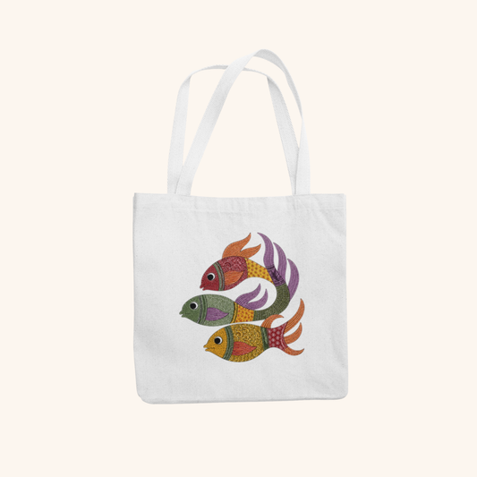 Jalpari — Mermaid Heritage Art Zipper Tote Bag | Indian Folk Design, Canvas