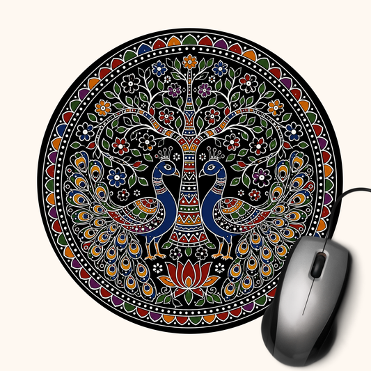 Peacock Dance — Heritage Art Mouse Pad | Indian Folk Design Desk Mat