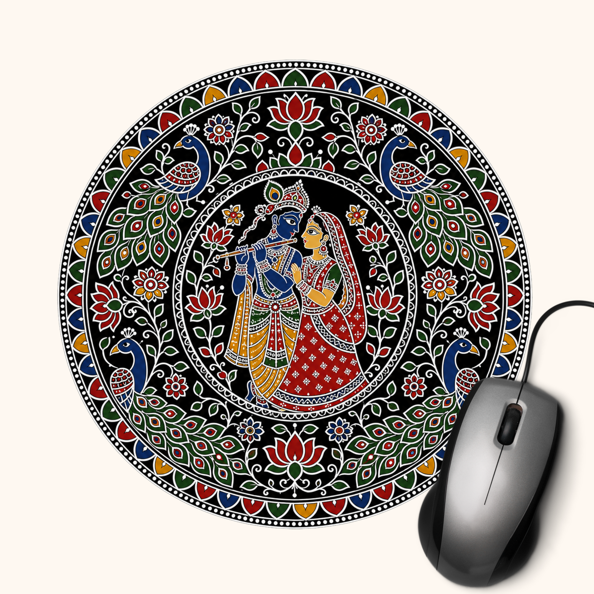 Radha Krishna — Divine Love Heritage Art Mouse Pad | Indian Folk Design Desk Mat