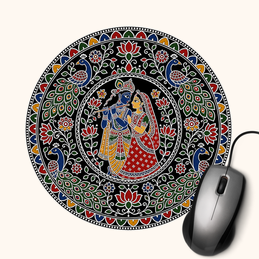 Radha Krishna — Divine Love Heritage Art Mouse Pad | Indian Folk Design Desk Mat