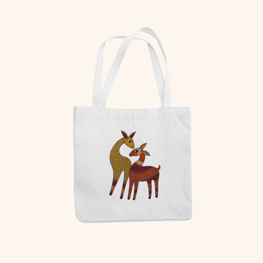 My Deer — Heritage Art Zipper Tote Bag | Indian Folk Design, Canvas
