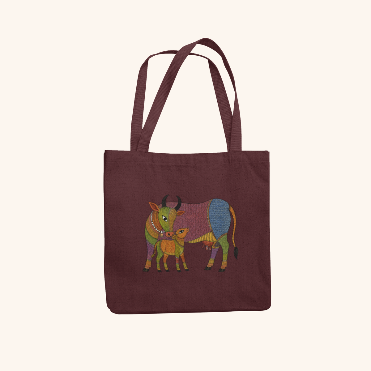 Cow — Sacred Heritage Art Zipper Tote Bag | Indian Folk Design, Canvas