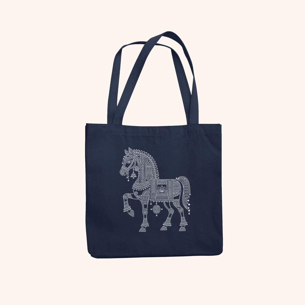 Ashwa — Horse Heritage Art Zipper Tote Bag | Indian Folk Design, Canvas