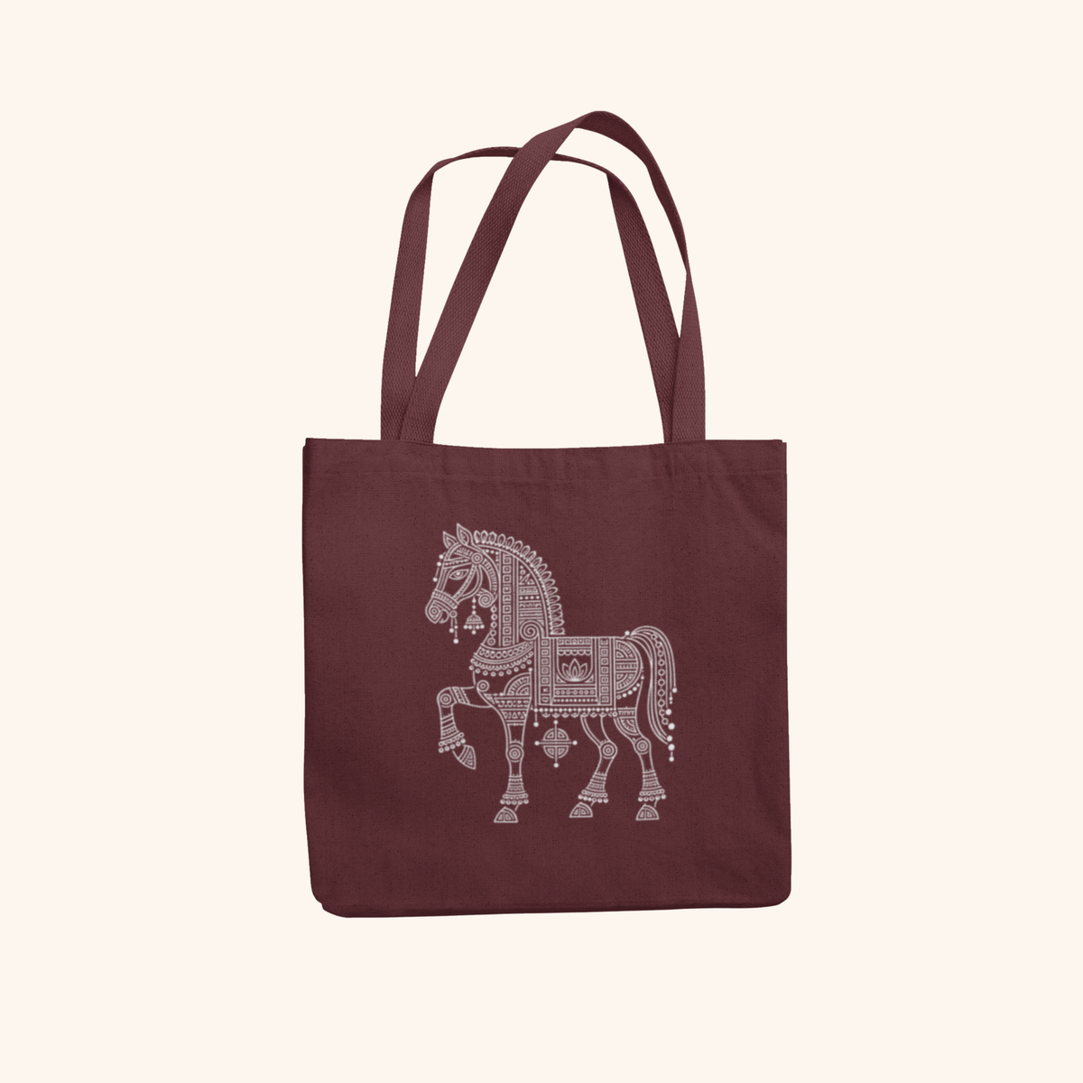 Ashwa — Horse Heritage Art Zipper Tote Bag | Indian Folk Design, Canvas