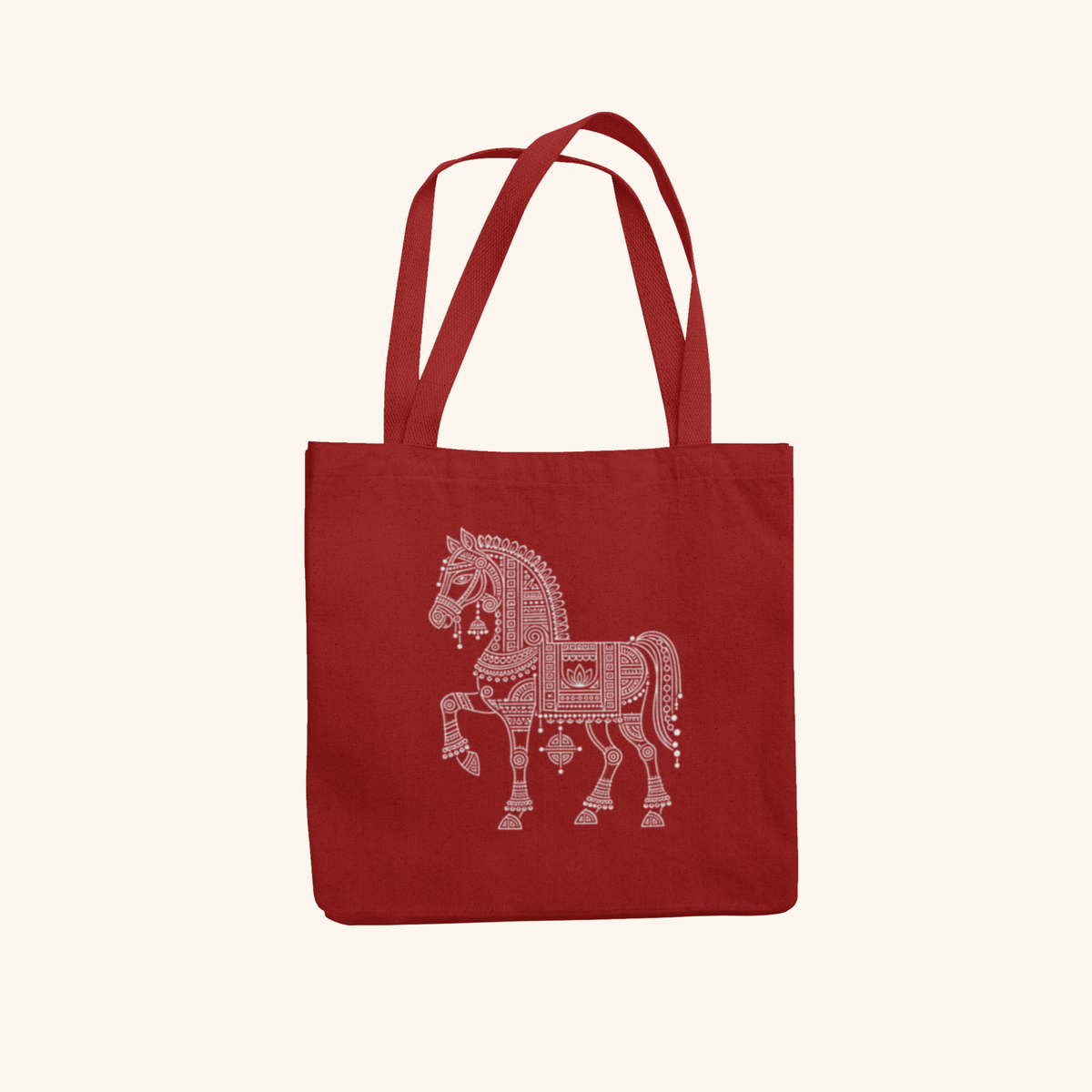 Ashwa — Horse Heritage Art Zipper Tote Bag | Indian Folk Design, Canvas