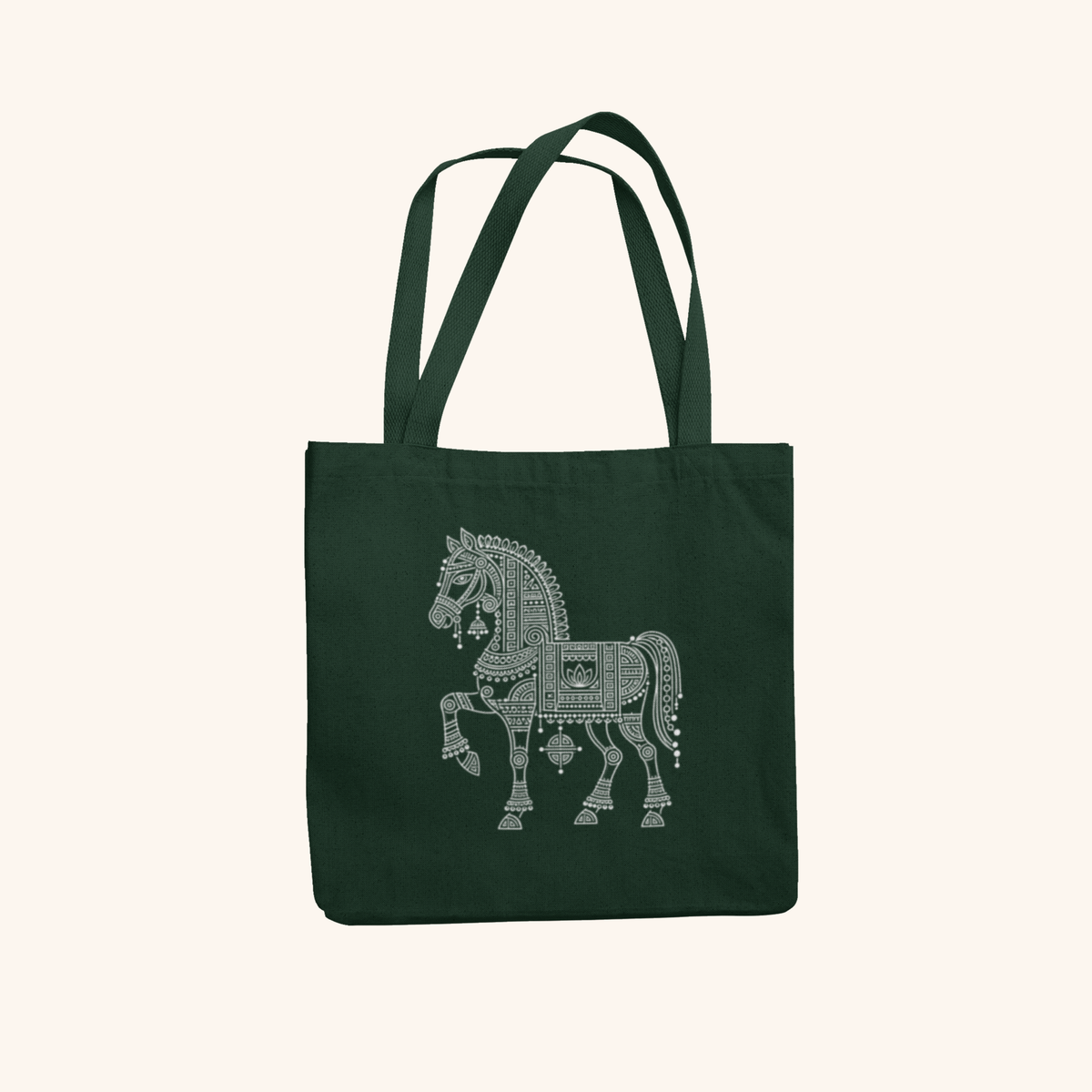 Ashwa — Horse Heritage Art Zipper Tote Bag | Indian Folk Design, Canvas
