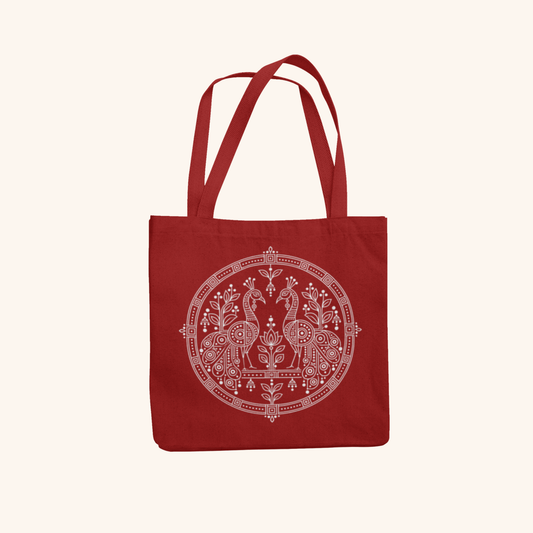 Peacock — Heritage Art Zipper Tote Bag | Indian Folk Design, Canvas