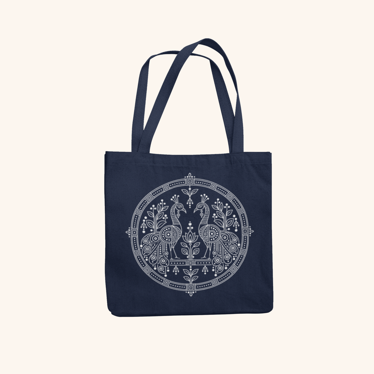Peacock — Heritage Art Zipper Tote Bag | Indian Folk Design, Canvas
