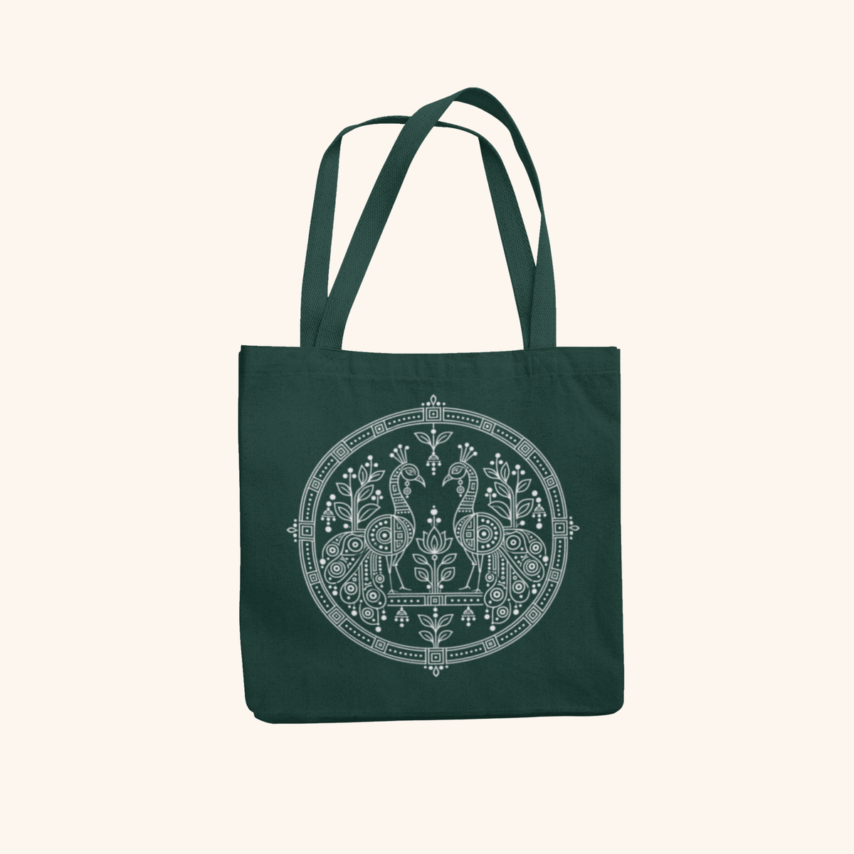 Peacock — Heritage Art Zipper Tote Bag | Indian Folk Design, Canvas