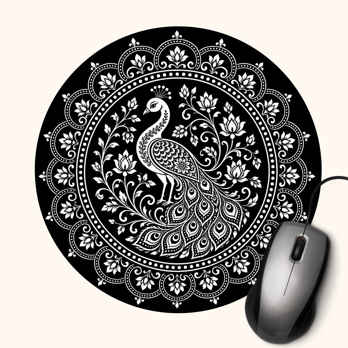 Mor Mandala — Peacock Mandala Heritage Art Mouse Pad | Indian Design Desk Mat