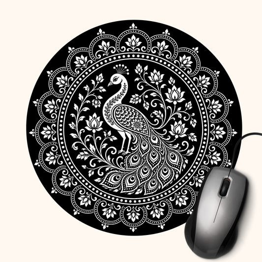 Mor Mandala — Peacock Mandala Heritage Art Mouse Pad | Indian Design Desk Mat