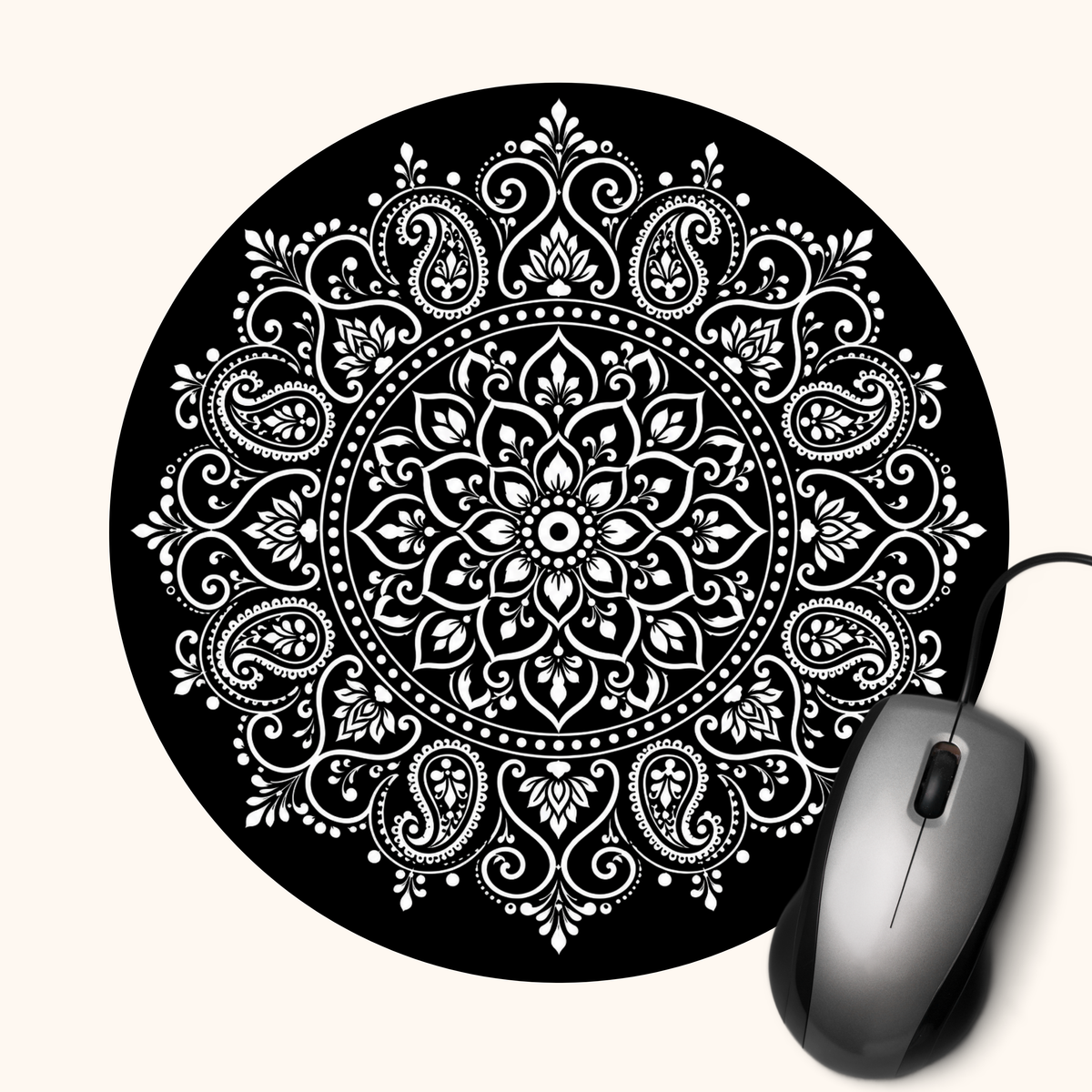 Shubhra Mandala — White Mandala Heritage Art Mouse Pad | Indian Design Desk Mat