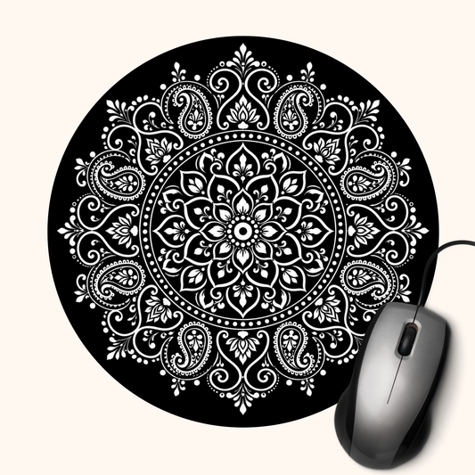 Shubhra Mandala — White Mandala Heritage Art Mouse Pad | Indian Design Desk Mat