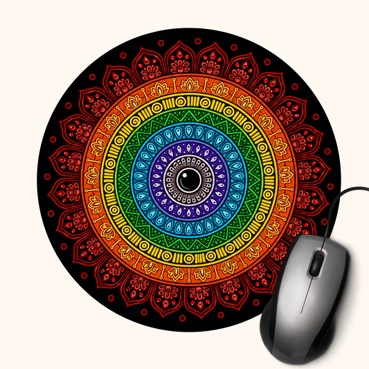 Rainbow Mandala — Heritage Art Mouse Pad | Indian Folk Design Desk Mat