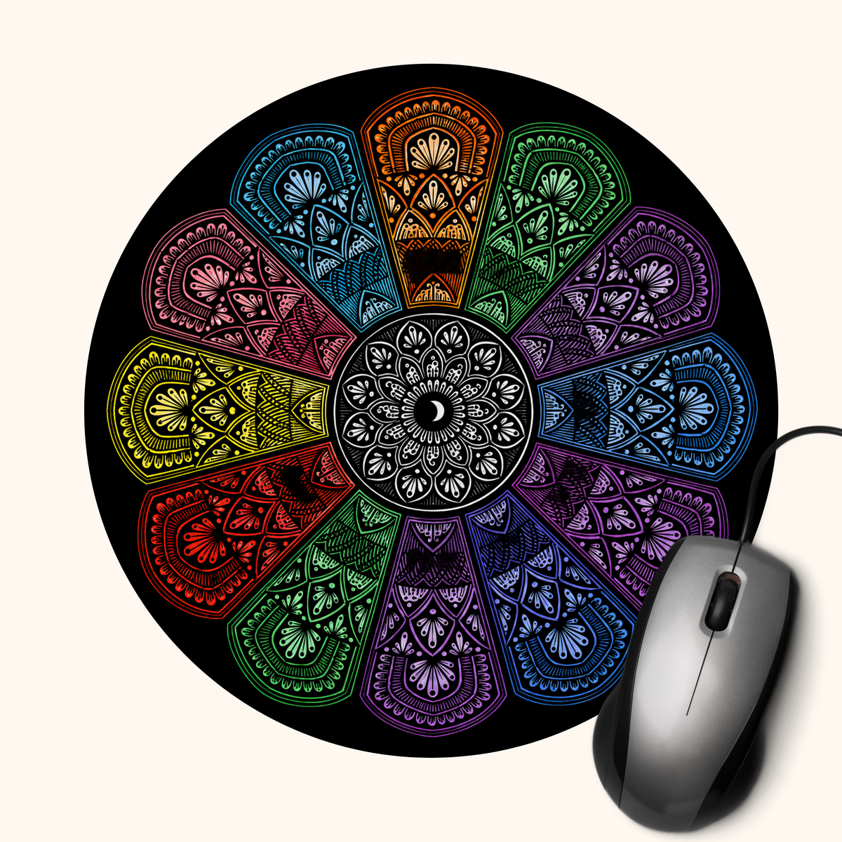 Indradhanush — Rainbow Heritage Art Mouse Pad | Indian Folk Design Desk Mat