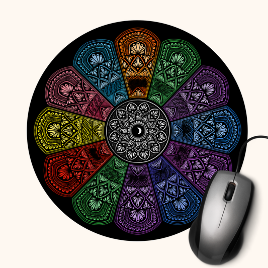 Indradhanush — Rainbow Heritage Art Mouse Pad | Indian Folk Design Desk Mat