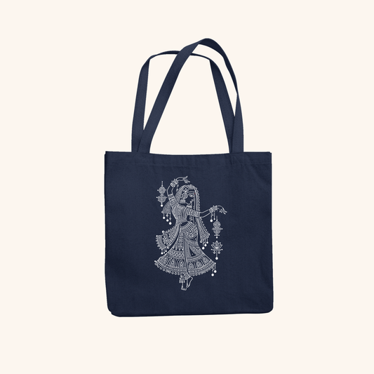 Radha — Heritage Art Zipper Tote Bag | Indian Folk Design, Canvas