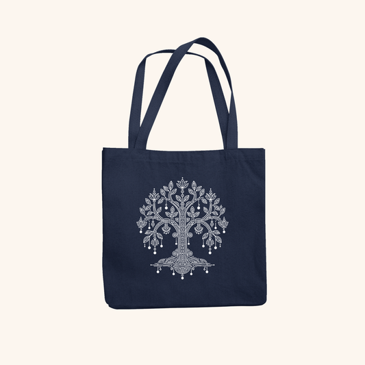 Vriksh — Sacred Tree Heritage Art Zipper Tote Bag | Indian Folk Design, Canvas