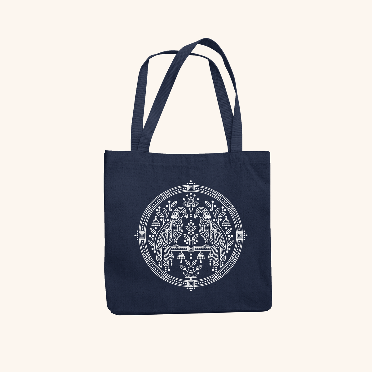 Parrots — Heritage Art Zipper Tote Bag | Indian Folk Design, Canvas