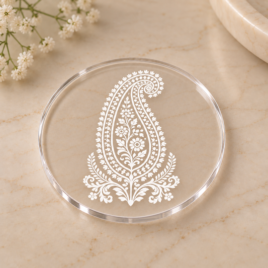 Royal Ambi Acrylic Coasters — Mango Motif Heritage Artwait.