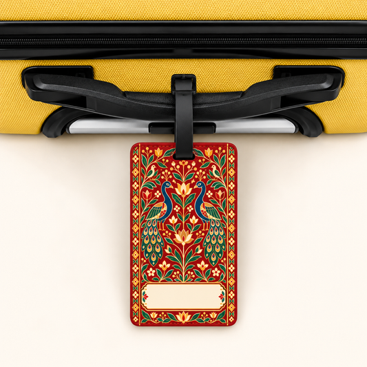 Travel Mor — Peacock Heritage Art Luggage Tag | Indian Folk Design, Acrylic