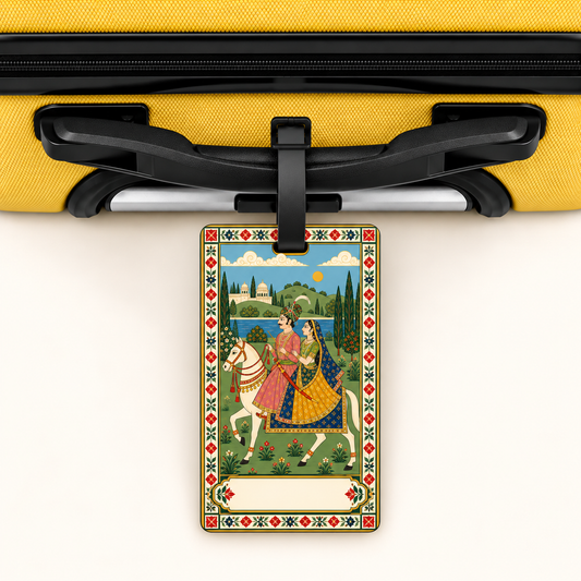 Rajaji Savari — Royal Procession Heritage Art Luggage Tag | Indian Folk Design, Acrylic
