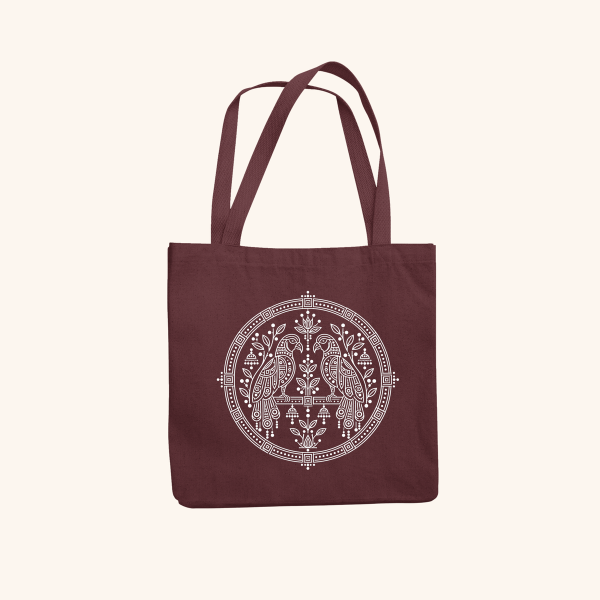 Parrots — Heritage Art Zipper Tote Bag | Indian Folk Design, Canvas
