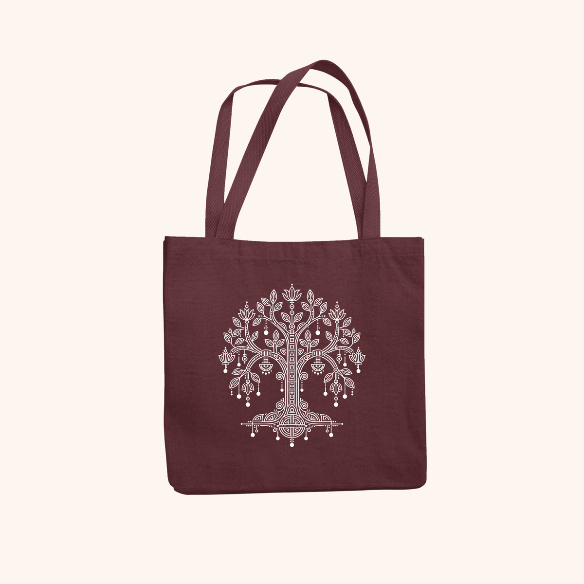 Vriksh — Sacred Tree Heritage Art Zipper Tote Bag | Indian Folk Design, Canvas