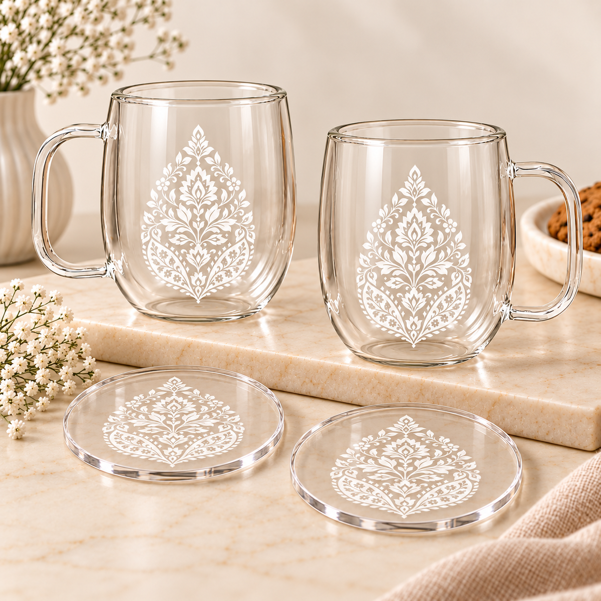 Paisley - Set of 2 Mugs and 2 Coasters
