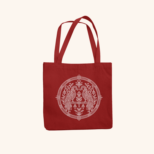 Parrots — Heritage Art Zipper Tote Bag | Indian Folk Design, Canvas