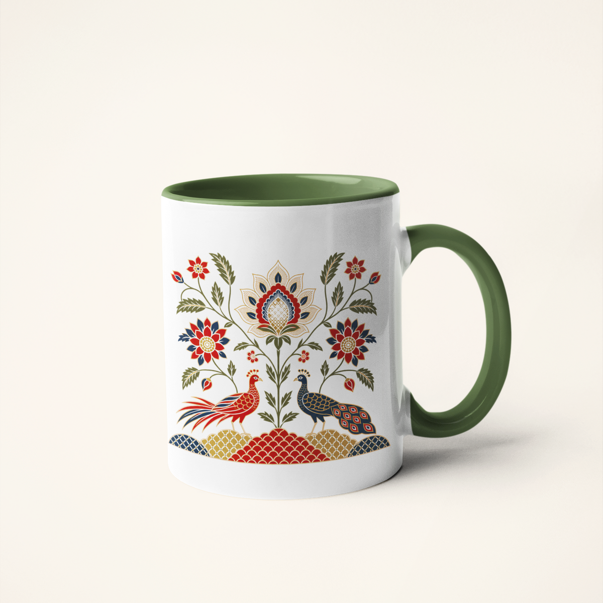 Mor Pankh — Peacock Feather Art Mug | Indian Folk Heritage Ceramic, 325ml