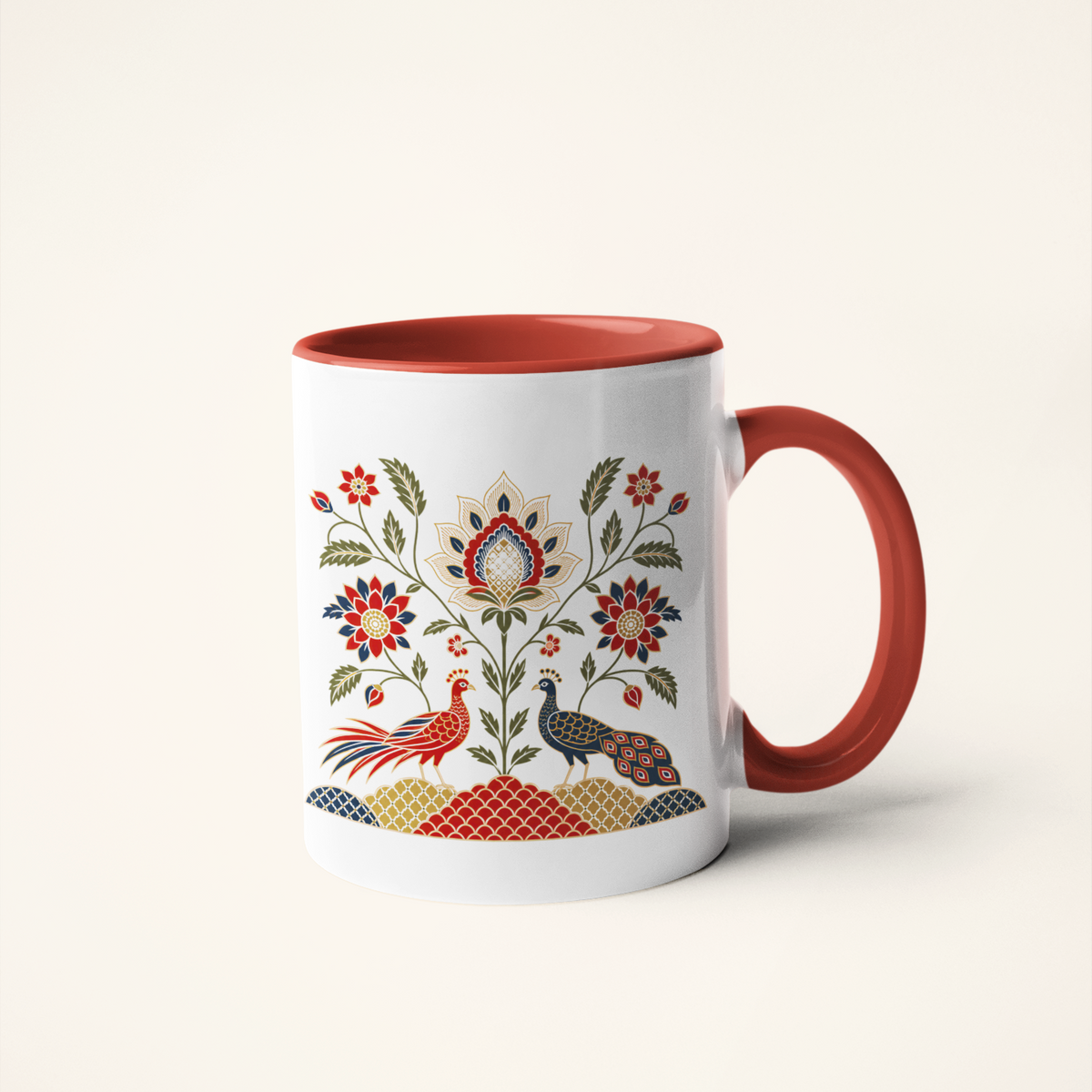 Mor Pankh — Peacock Feather Art Mug | Indian Folk Heritage Ceramic, 325ml