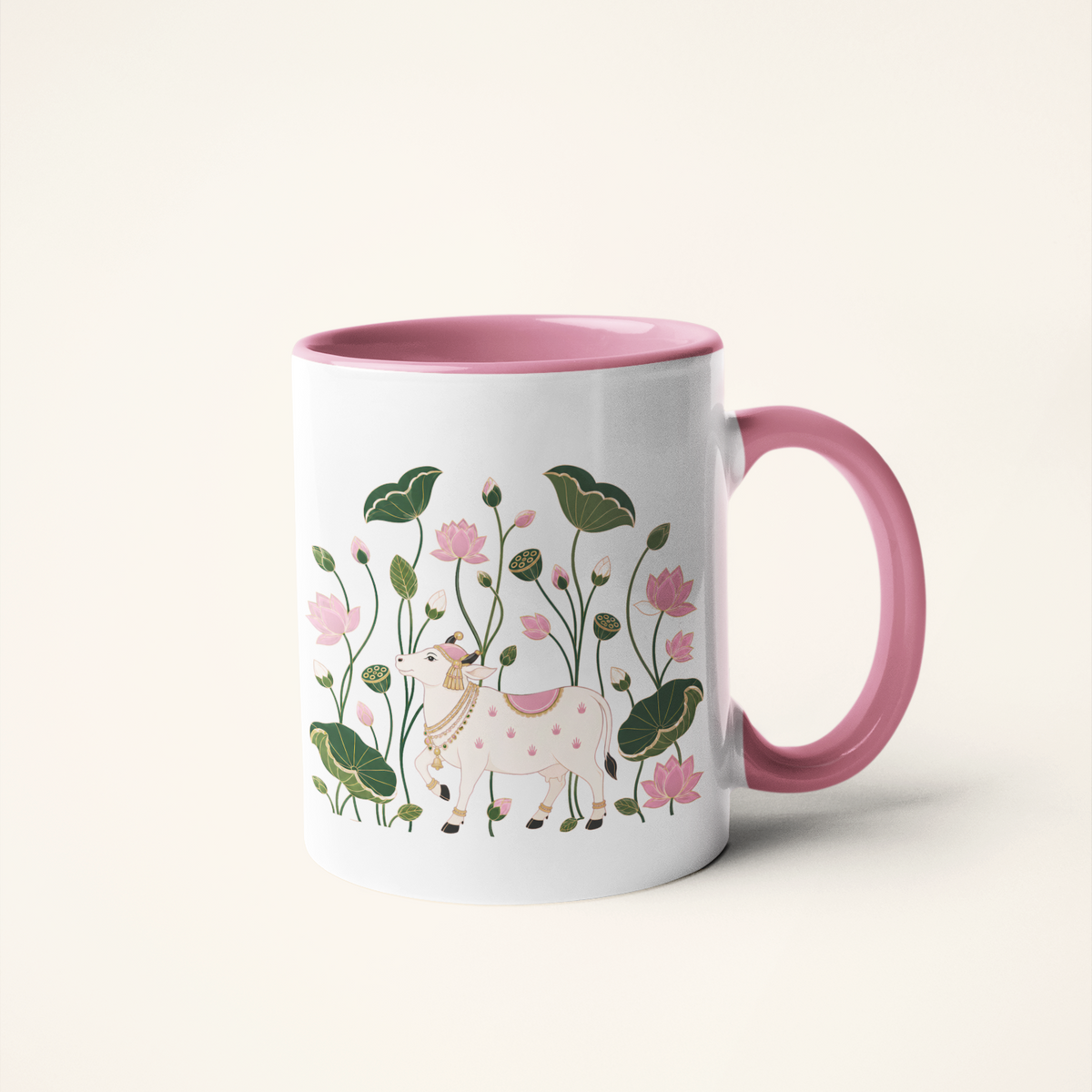Gau — Sacred Cow Art Mug | Indian Heritage Folk Ceramic, 325ml