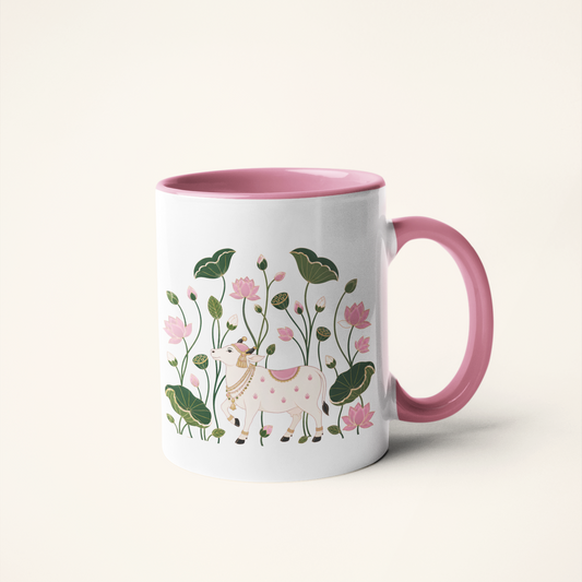 Gau — Sacred Cow Art Mug | Indian Heritage Folk Ceramic, 325ml