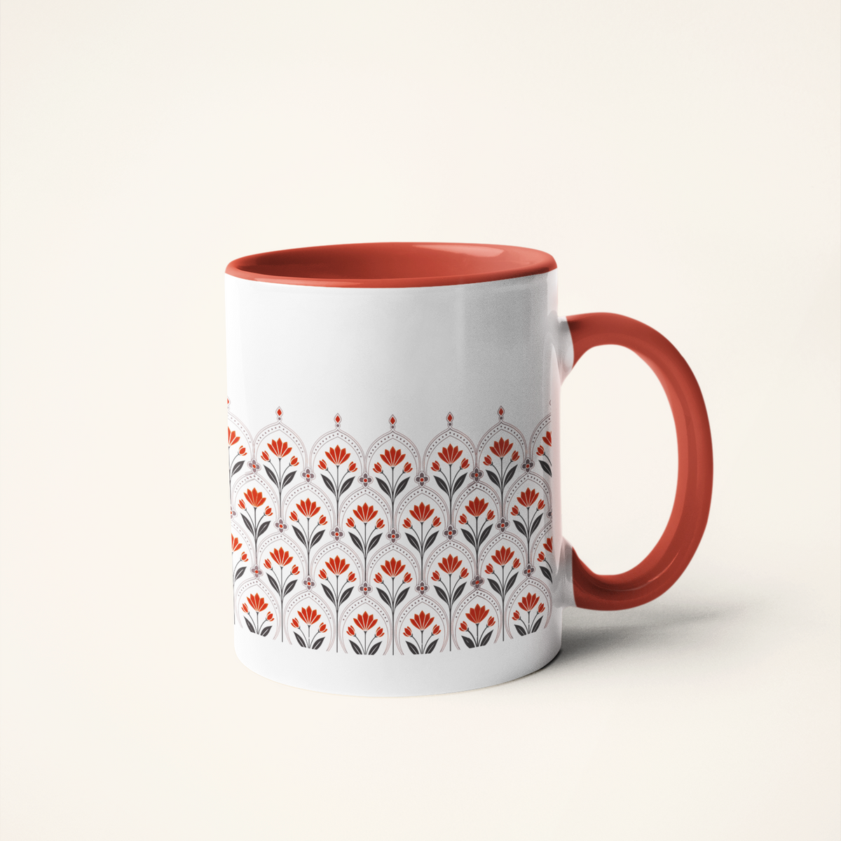 Blooming Tulips — Heritage Art Mug | Indo-Persian Folk Ceramic, 325ml