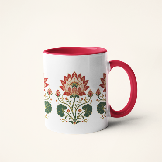 Lotus Bloom — Heritage Art Mug | Sacred Lotus Indian Folk Ceramic, 325ml