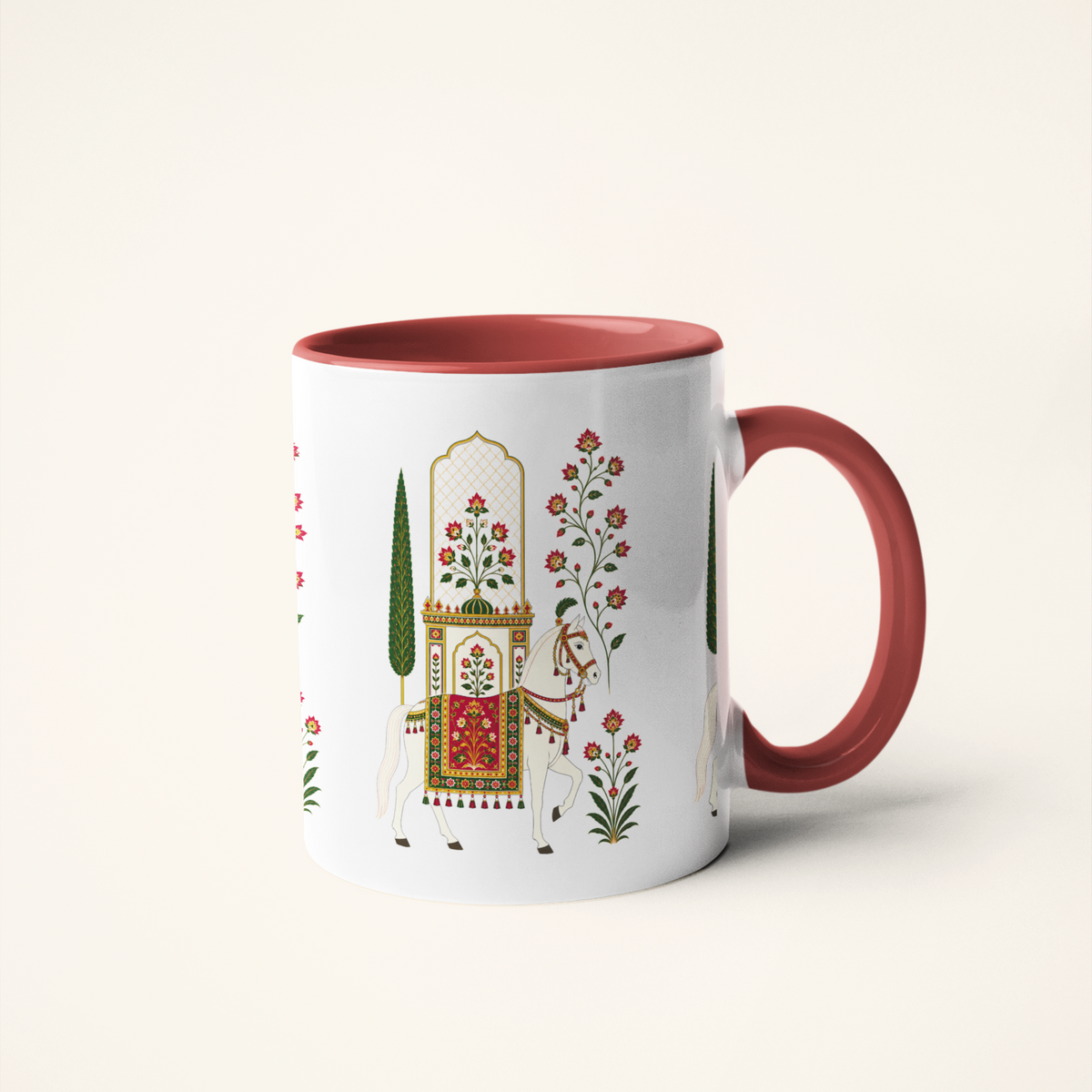 The Mughal Stallion — Royal Horse Art Mug | Mughal Miniature Ceramic, 325ml