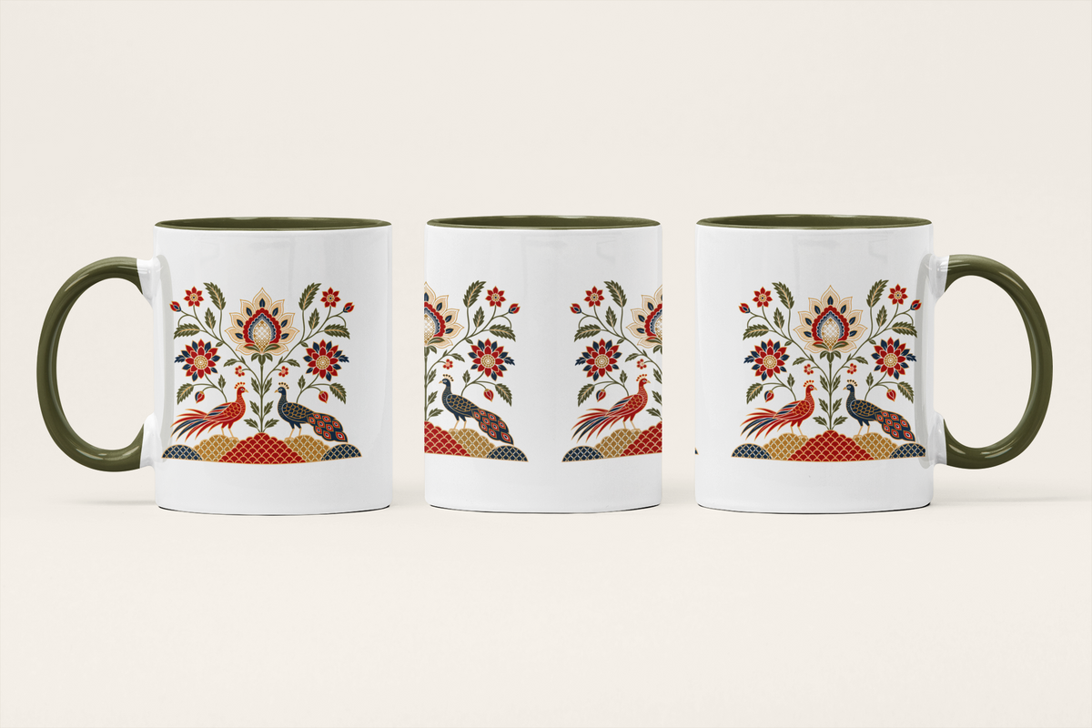 Mor Pankh — Peacock Feather Art Mug | Indian Folk Heritage Ceramic, 325ml