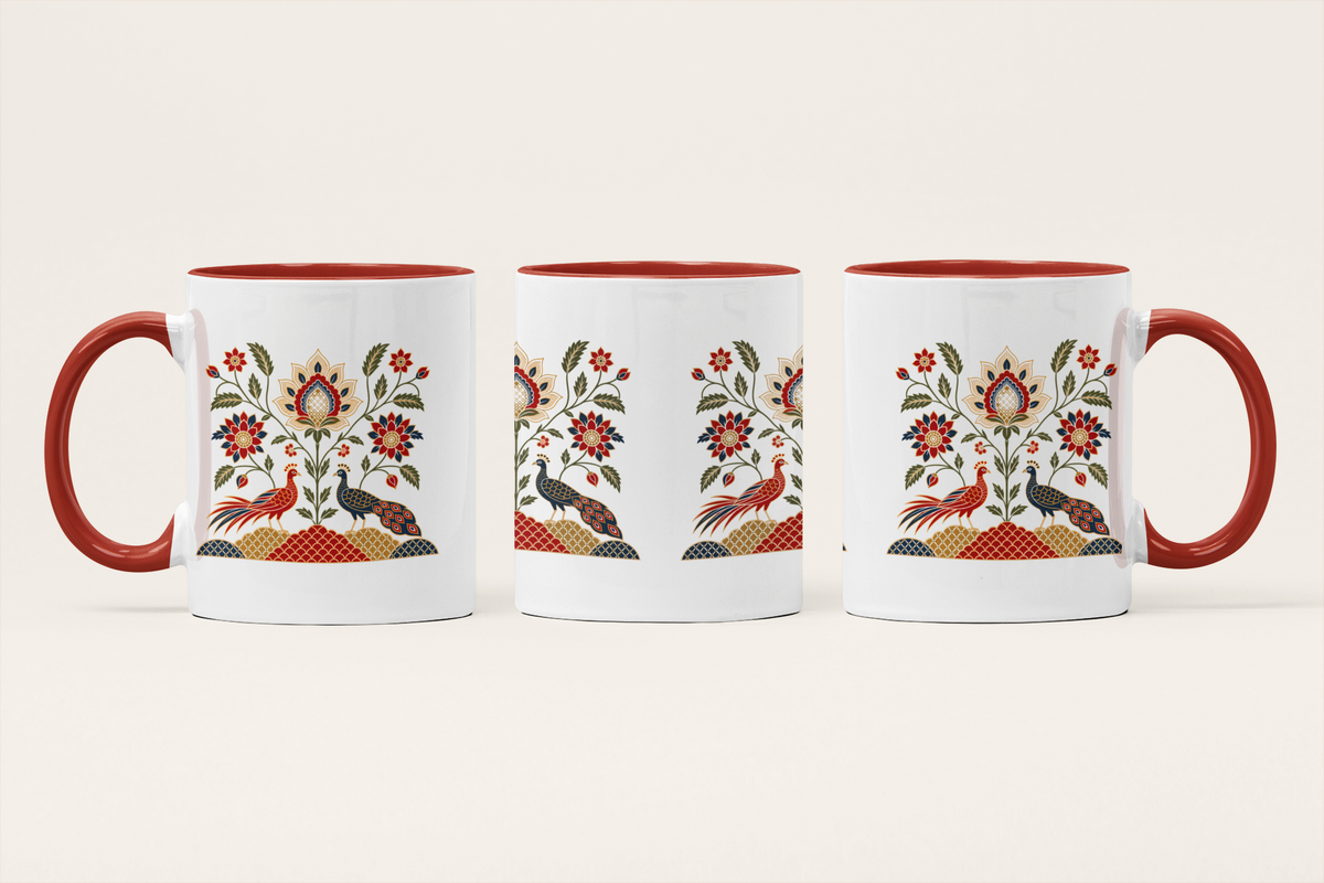 Mor Pankh — Peacock Feather Art Mug | Indian Folk Heritage Ceramic, 325ml